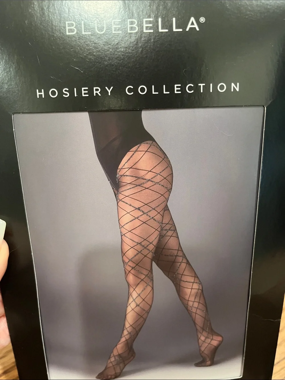 Bluebella Hosiery with Sheer Plaid Metallic Pattern - Black/Silver